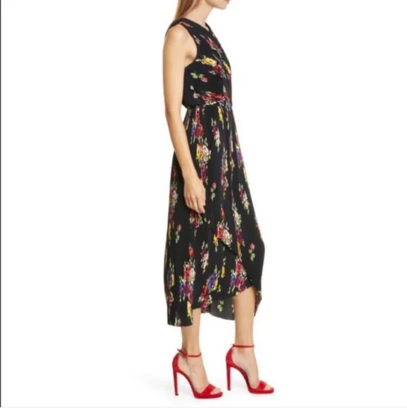 KATE SPADE Dress Size 8 Black Rare Floral Pleated Midi Y2k 90s Assymetrical - Picture 2 of 9